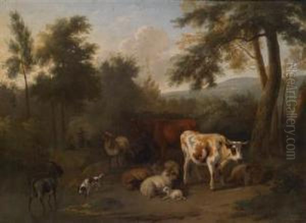 Bewaldete Landschaft Mitlagerndem Vieh Und Hirten - view 1