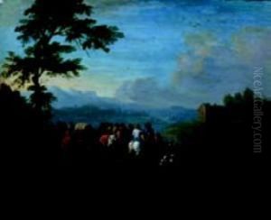 Convoi De Paysans Dans Un Paysage by Jean Baptist Van Der Meiren