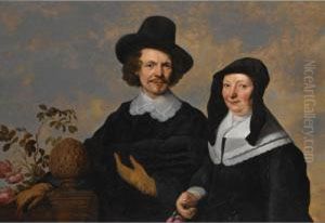 Jacob Fransz. Van Der Merck 
 

 
 A Portrait Of A Gentleman, Bust Length, Wearing A Black Suit With A White Lace Collar And A Black Hat, Together With His Wife, Bust Length, Wearing A Black Dress With A White Lace Collar And A by Jacob Fransz van der Merck