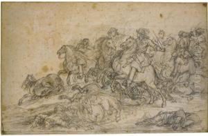 Cavalry Charging Into Battle by Adam Frans van der Meulen