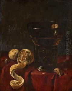 Vanitas-stillleben Mit Zitronen, Nussen Und Weinglas by Cornelis Van Der Meulen