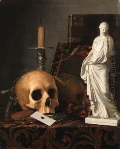 A Vanitas Still Life Of A Skull by Cornelis Van Der Meulen