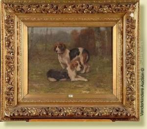 Deux Chiens De Chasse Au Repos by Edmond Van Der Meulen