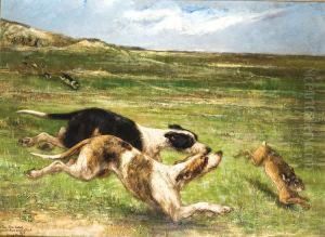 Lachasse Au Lievre by Edmond Van Der Meulen