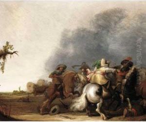A Cavalry Skirmish by Isaak Van Der Meulen