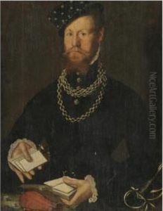 Portrait Of A Gentleman, Half Length, Wearing Black And Holding A Pack Of Cards