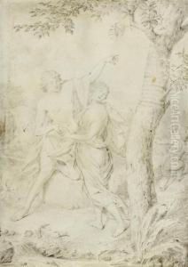 Landscape With The Nymph Oenone, Paris And Cupid by Hieronymus Van Der My