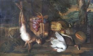 A Still Life Of A Dead Hare Hanging From A Branch by Agatha Van Der Myn