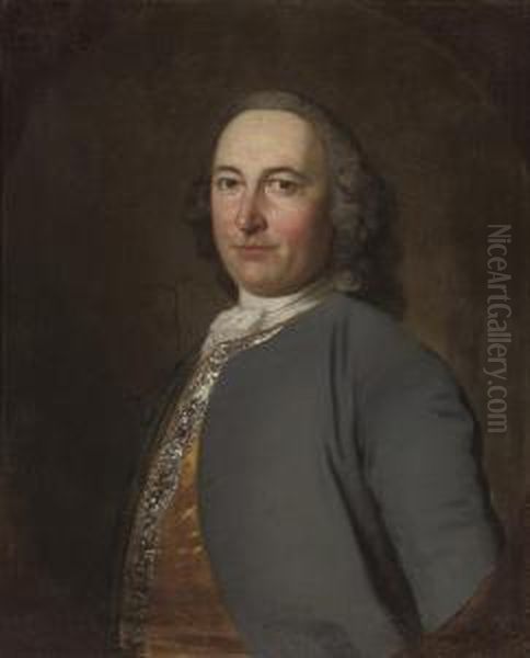 Portrait Of A Gentleman, Bust-length, In A Grey Coat And Blue Waistcoat With Silver Frogging - view 1