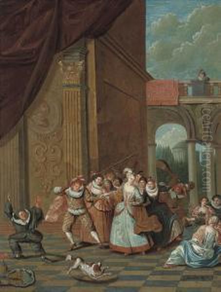 Elegant Company Making Merry In A Courtyard - view 1