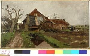 Kippen Voerende Vrouw Bij Boerderij by Willem Van Der Nat