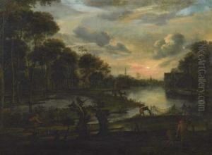 River Landscape In The Evening.