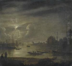 Kanallandschaft Im Mondschein. by Aart Van Der Neer
