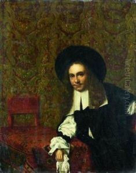 Portrait De Gentilhomme Accoude A Une Table Recouverte D'untapis - view 1