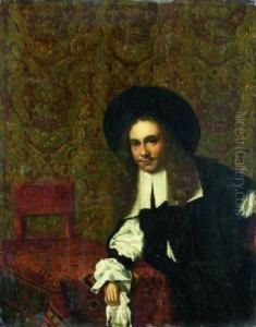 Portrait De Gentilhomme Accoude A Une Table Recouverte D'untapis thumbnail