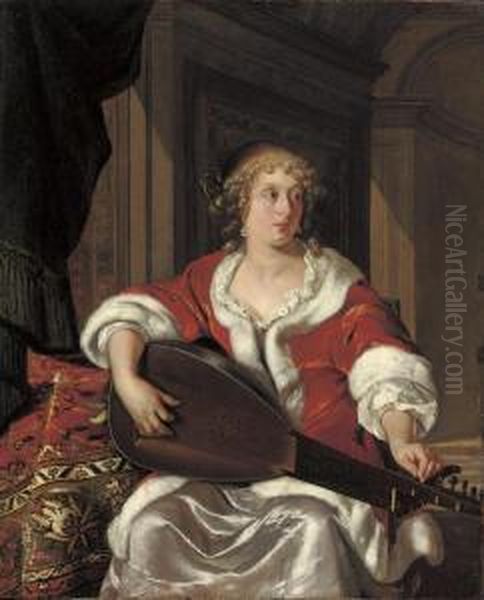 A Lady Tuning A 'luth Theorbe' - view 1