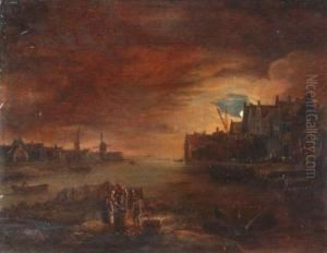 Moonlit Scene Of Dutch Harbour. Panel Cleaned By Stacey Marks