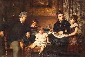 A Portrait Of A Family Gathered Around Atable