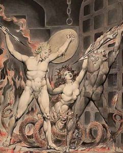 Satan, Sin, and Death- Satan Comes to the Gates of Hell by William Blake