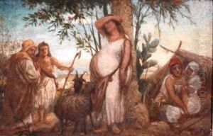Piet Van Der Oudereraa, Belgium, 1841-1915, 'fiancailles De Rebeccaavec Israel', Oil On Canvas Laid Down On Board, Monogrammed Lowerright Pvdo, Exhibition Label On Reverse With Artist's Name, Title(tsc701)
