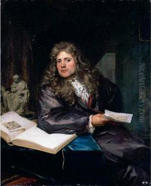 Portrait Of A Collector In His Study, Seated At A Table, Holding A Drawing And Surrounded By Sculptures And A Drawing Folio - view 1