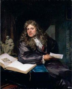 Portrait Of A Collector In His Study, Seated At A Table, Holding A Drawing And Surrounded By Sculptures And A Drawing Folio