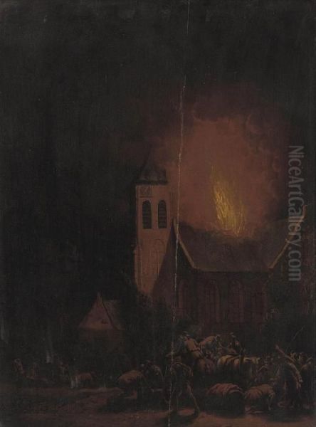 Villagers Fleeing A Fire - view 1