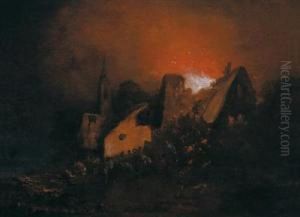 Incendio Notturno In Un Villaggio by Egbert van der Poel