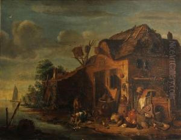 Two Figures Before A Farmhouse - view 1