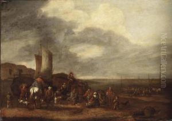 A Beach View With Fishermen Unloading Their Catch - view 1