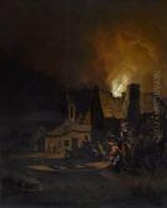 Villagers Before A Burning Cottage
