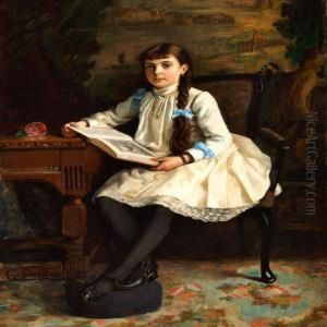 Interior With A Little Girl In A White Dress