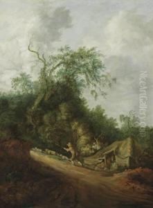 A Dune Landscape With A Shepherd And His Flock by Cornelis Symonsz. Van Der Schalcke