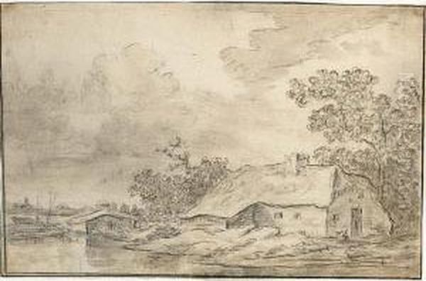 River Landscape With A Thatched Cottage - view 1