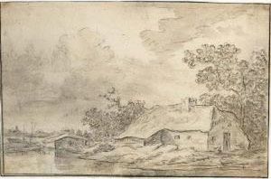 River Landscape With A Thatched Cottage by Cornelis Symonsz. Van Der Schalcke