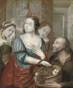 Cleopatra Receiving The Asp From A Basket Of Fruit by Jacobus Van Der Sluis