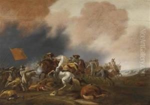 A Cavalry Engagement by Jan Jacobsz. Van Der Stoffe