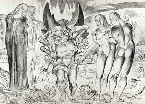 The Six Footed Serpent Attacking Agnolo Brunelleschi, illustration from 'The Divine Comedy' by William Blake