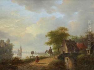 Landschaft Mit Dorf Und Brucke