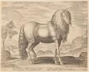 Pferdedarstellung Vor Landschaftsausschnitt by Jan van der Straet