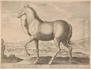 Pferdedarstellung Vor Landschaftsausschnitt by Jan van der Straet