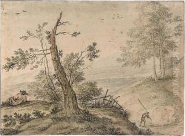 Hilly Landscape With A Figure Resting - view 1