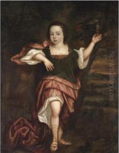 Portrait Of A Boy, Full Length, Dressed In Classical Robes, Feeding A Parrot by Abraham Van Der Tempel