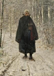 Solitary Figure On A Snowy Path by Petrus van der Velden