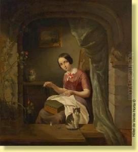 Jeune Fille Cousant A Sa Fenetre