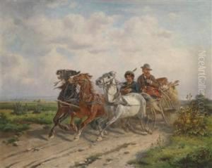Troika Ride With Self-portrait Of The Artist by Adolf van der Venne