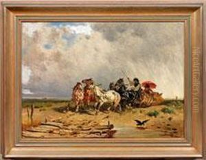 Rasante Wagenfahrtin Der Puszta by Adolf van der Venne