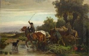 Pferdegespann Beim Uberqueren Einer Furt by Adolf van der Venne