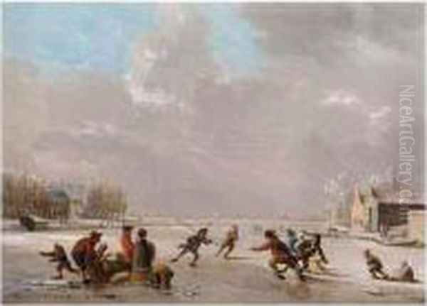 A Winter Landscape With Skaters On A Frozen River - view 1
