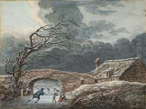 Winter Landscape With Skaters On A Frozen Canal - view 1